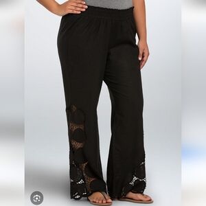 Torrid Black Embroidered Side Cut Out Linen Beach Pants